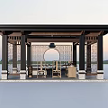 Traditional Outdoor Pavilion With Latticed Screens Circular Design And Wooden Seating