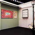 Vibrant Urban Alleyway With Colorful Graffiti Wall Green Awning And Retro Signboard