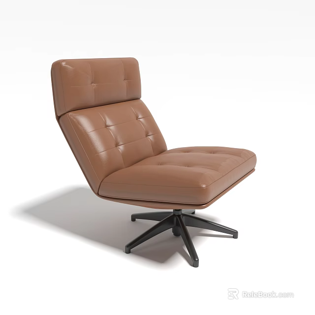 Modern Brown Leather Accent Chair With Tufted Backrest And Five Star Base 3d model