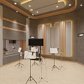 Spacious Room With Large Windows Light Wooden Flooring Wooden Wall Decor Monitor Stand And Chair