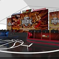Basketball Game Stage Setup With Blue Red Seats Large Screen And NBA Logo