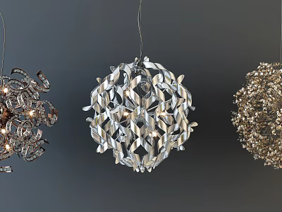 Modern Metallic Chandeliers with Spherical Geometric Patterns and Intricate Woven Details for Contemporary Interior Decor 3d model
