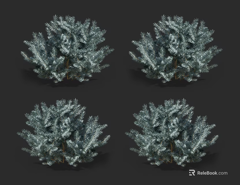Green Shrub Plants With Dense Foliage In Multiple 3D Model Display Views 3d model 