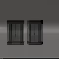 Modern Elevator with Transparent Glass Square and Curved Designs White Top Strips Dark Base