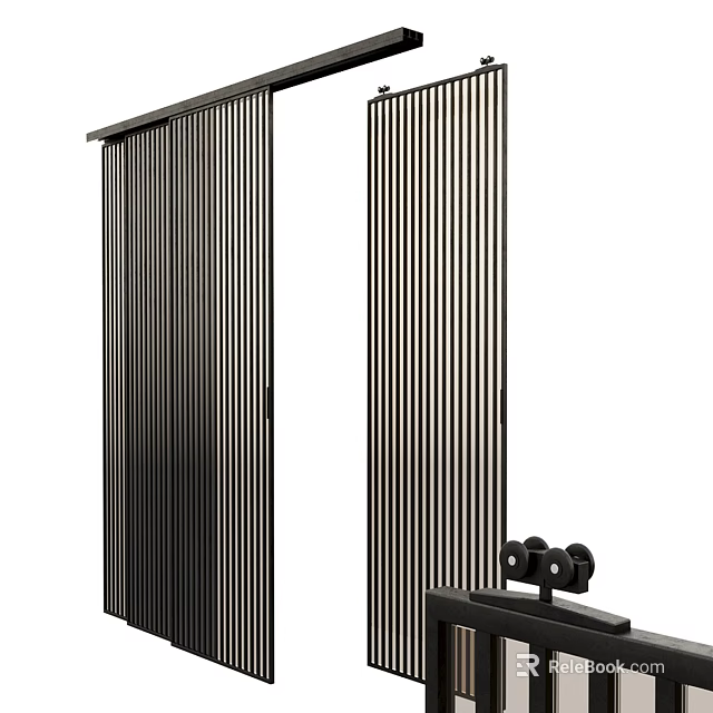 Modern Sliding Doors With Vertical Lines And Sleek Black Frame For Interior Design 3d model 