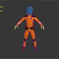 Sci Fi Character With Blue Head In Orange Outfit Standing Pose 3d model