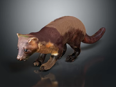 Brown And Light Brown Marten Standing On Smooth Surface With Gray Background And Reflection 3d model