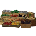 Fresh Assorted Vegetables Display in Wooden Crates and Baskets with BRICKS Labels