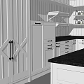 Traditional Kitchen Interior With Cabinet Island Counter And Wall Shelves