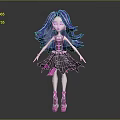Fashion Doll Character with Blue and Purple Long Hair Black Sequined Dress and Pink Boots