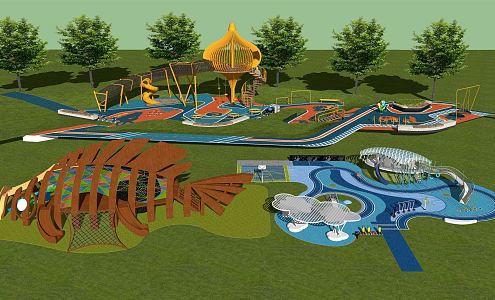 Modern Children's Play Area Special-shaped Children's Park Creative Slide Playground Activity Site Facilities 3d model