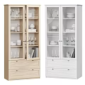 Light Wood And White Sideboard With Glass Doors Dishes Glasses Books And Drawers