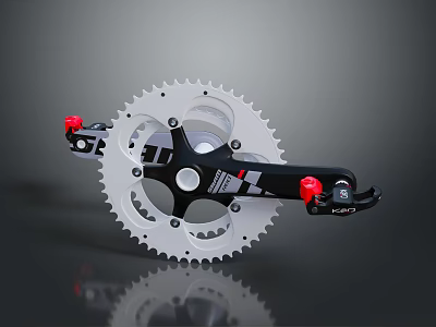 Bicycle Crankset With White Chainring Black Arms Red KMC Components And Sturdy Design 3d model