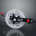 Bicycle Crankset With White Chainring Black Arms Red KMC Components And Sturdy Design