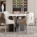 Elegant Modern Restaurant Interior With Dining Table Chairs Wine Cabinet Chandelier And Mural