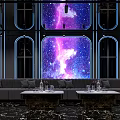 Modern KTV Interior With Starry Sky Background Sofas Coffee Tables And Neon Lighting 3d model