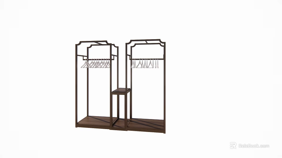 Wooden Clothing Display Racks With Hooks And Shelves For Retail Store Use 3d model 