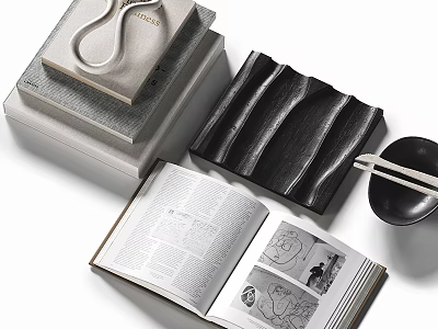 Books And Magazines Display With Open Book And Objects 3d model