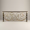 Decorative Fence with Golden Curved Patterns and Dark Brown Supports
