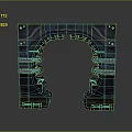 Sci-Fi Mechanical Archway Featuring Metallic Structure And Futuristic Industrial Design Elements