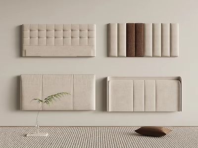Upholstered Beige Headboards With Various Panel Designs And Minimalist Room Decor 3d model