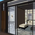 Serene Garden Landscape View From Indoor Through Large Glass Doors With Stone And Trees