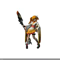 Orange Haired Character In Kimono Style Outfit With Staff And Small Creature