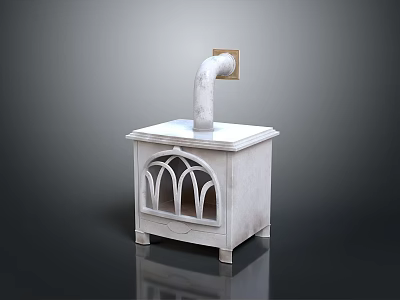 White Fireplace With Curved Chimney And Decorative Grille Door Design 3d model