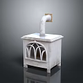 White Fireplace With Curved Chimney And Decorative Grille Door Design