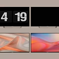 Four Wall Mounted Television Screens With Time Display And Colorful Screen Backdrops