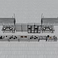 Stainless Steel Commercial Kitchen Equipment With Cooking Stations And Storage Racks