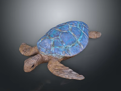 Blue Patterned Turtle Sculpture With Brown Body Decorative Figurine Detailed Shell Design 3d model