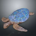 Blue Patterned Turtle Sculpture With Brown Body Decorative Figurine Detailed Shell Design 3d model