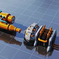 Industrial Mechanical Components With Orange And Silver Structures On Reflective Floor 3d model