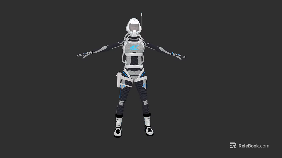 Game And Movie Character In Sci Fi Armored Suit With White Helmet And Blue Accents 3d model 