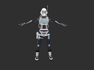 Game And Movie Character In Sci Fi Armored Suit With White Helmet And Blue Accents 3d model