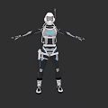 Game And Movie Character In Sci Fi Armored Suit With White Helmet And Blue Accents