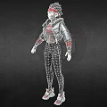 3D Sporty Female Character With Red Headband Silver Black Jacket Gray Sweatpants Red Sneakers