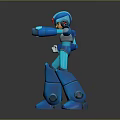 Blue Robot Character 3D Model With Red Accents And Mechanical Armor Design