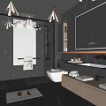 Modern Bathroom Interior With Black Marble Walls Large Mirror Open Shower White Toilet And Vanity