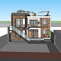Modern Two Story Villa Exterior Featuring Stone Walls Wooden Elements Courtyard Staircase And Mountain View