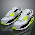 White Gray Black Neon Yellow Athletic Sneakers With Air Cushion Design For Casual Sports Wear