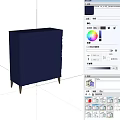 Blue Modern Console Cabinet With Geometric Panel Design And Wooden Legs