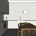 Modern Restaurant Kitchen Interior Design With White Cabinets Open Layout Dining Table And Pendant Light 3d model