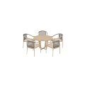 Modern Round Wooden Dining Table Set With Woven Back Cushioned Chairs 3d model