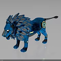 Futuristic Blue Mechanical Lion With Geometric Mane And Reflective Metallic Surface