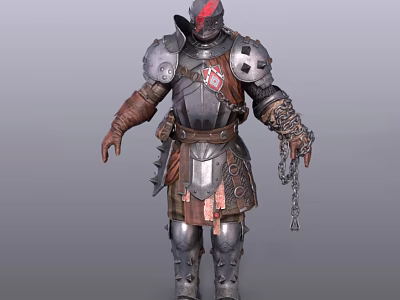 Medieval Warrior In Full Metal Armor With Leather Straps And Chain Details 3d model