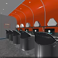 Modern Internet Cafe Interior With Gaming Computers Ergonomic Seats Orange Accents And Lighting
