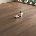 Natural Hardwood Floor Surface With Decorative Swan Figurines And Window Green Tree View