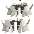 Modern Round Dining Table Set With White Chairs And Marble Tabletop 3d model